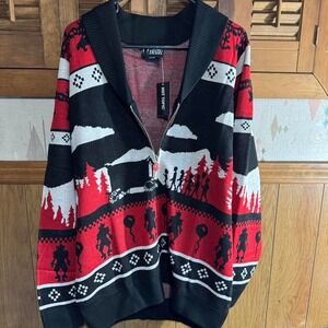 Hot Topic Red and black IT Pennywise Derry‎ cardigan sweater Size XL NWT